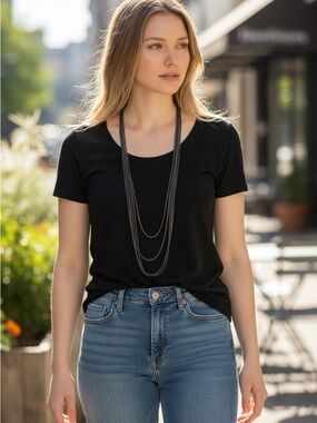 Vintage Gunmetal Multi-Strand Mesh Chain Necklace, Long Layering Necklace